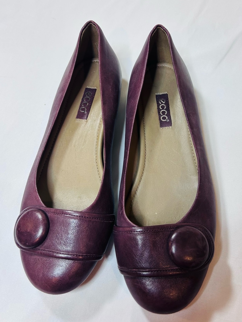 Ecco Women's Plum Leather Ballet Flats with Button Accent